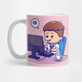 Cute People Tired Working On Computer Cartoon Mug